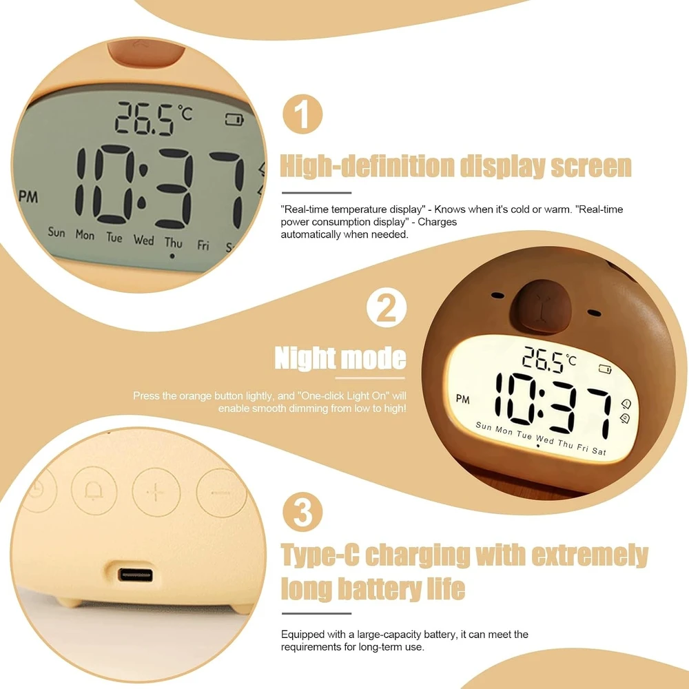 Bez Marki Skaitmeninis žadintuvas KAPIBARA LCD Naktinė lempa TIMER DATA TEMPERATURA