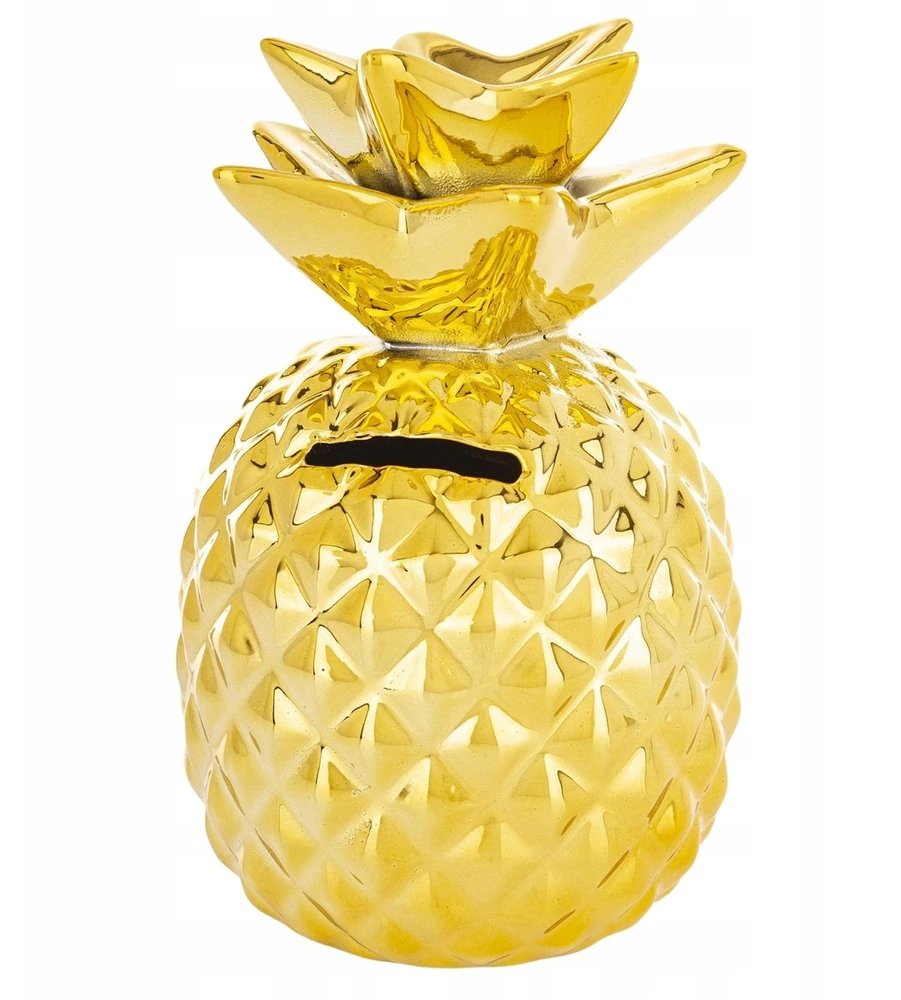 Bez Marki Skarbonka CERAMINCZA figurka ZŁOTA otwierana ANANAS na banknoty 15cm