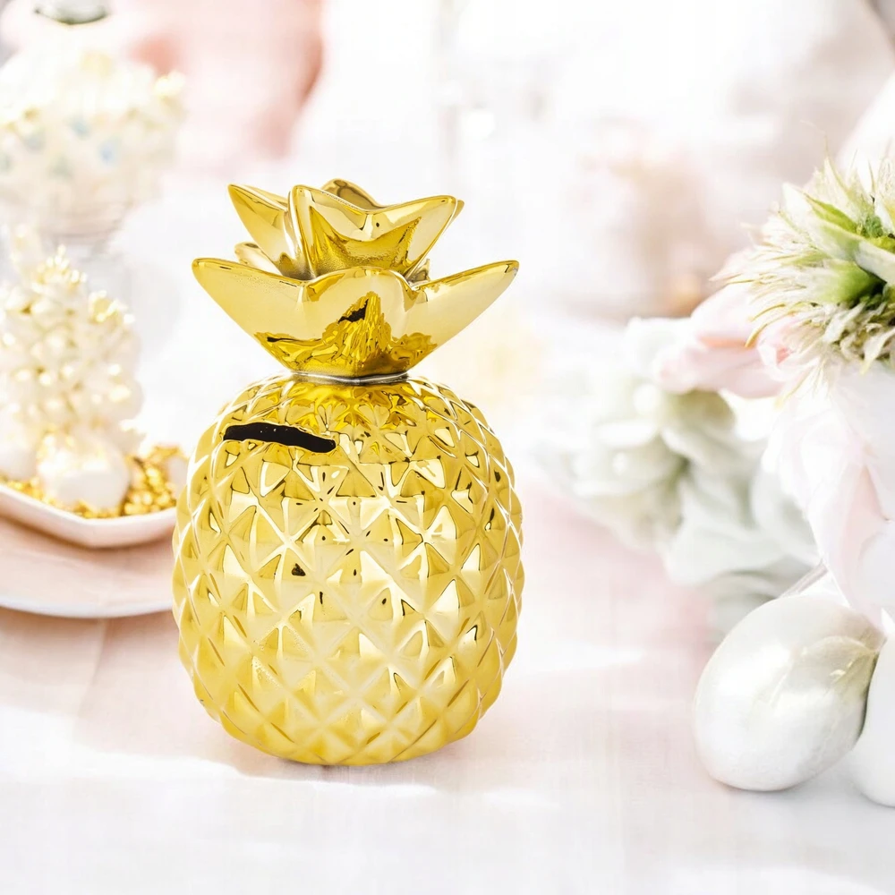 Bez Marki Skarbonka CERAMINCZA figurka ZŁOTA otwierana ANANAS na banknoty 15cm
