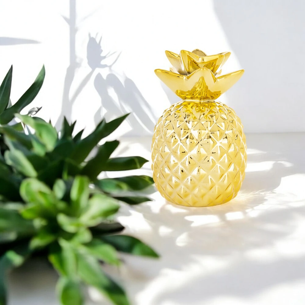 Bez Marki Skarbonka CERAMINCZA figurka ZŁOTA otwierana ANANAS na banknoty 15cm