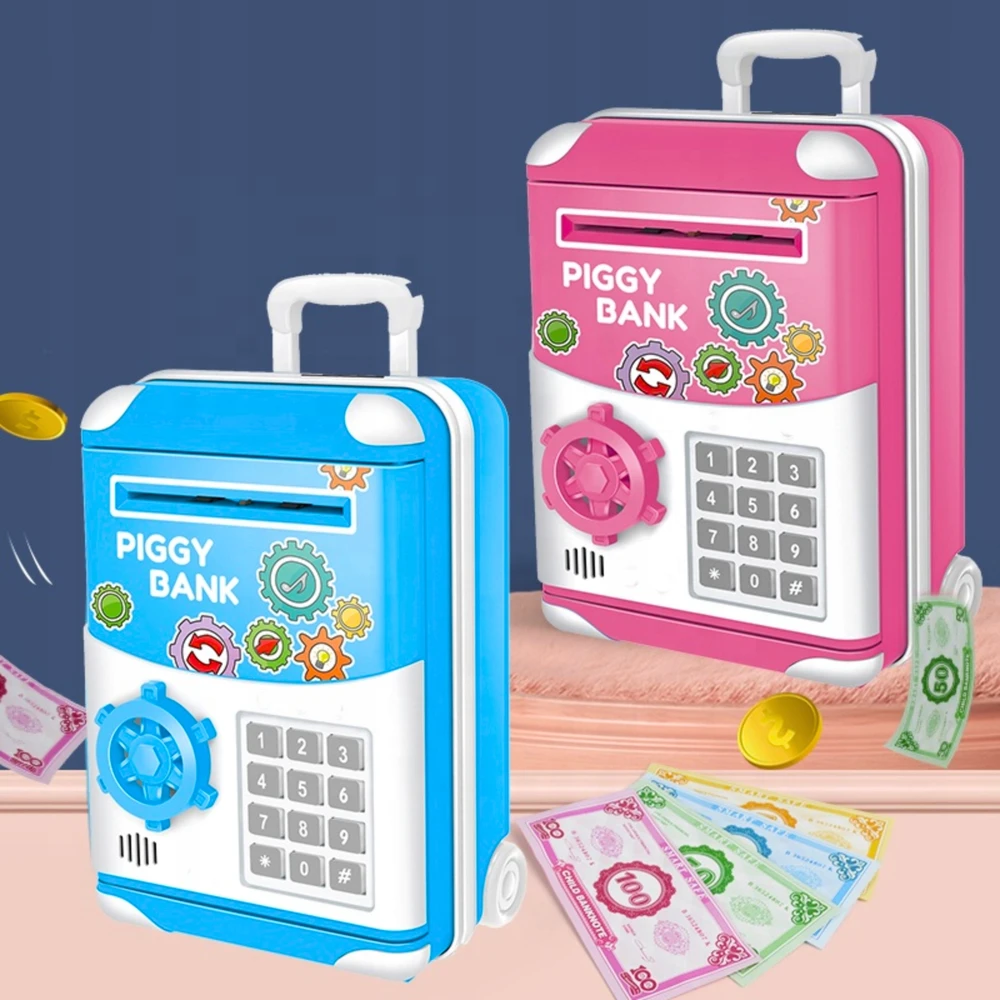 Bez Marki SKARBONKA DLA DZIECI SEJF WALIZKA BANKOMAT PIN RÓŻOWA mėlyna PREZENT 3+