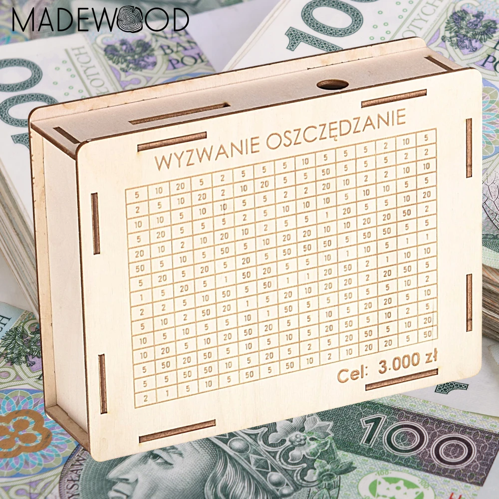 Bez Marki Skarbonka Drewniana Wykreślana cel 3000 Wyzwanie Oszczędzanie Prezent