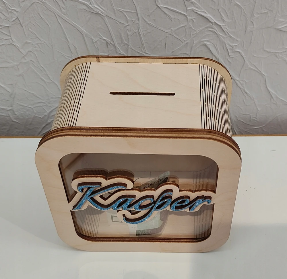 Bez Marki Skarbonka imię dziecka brokatowe róż mėlyna sklejka 15x15cm prezent