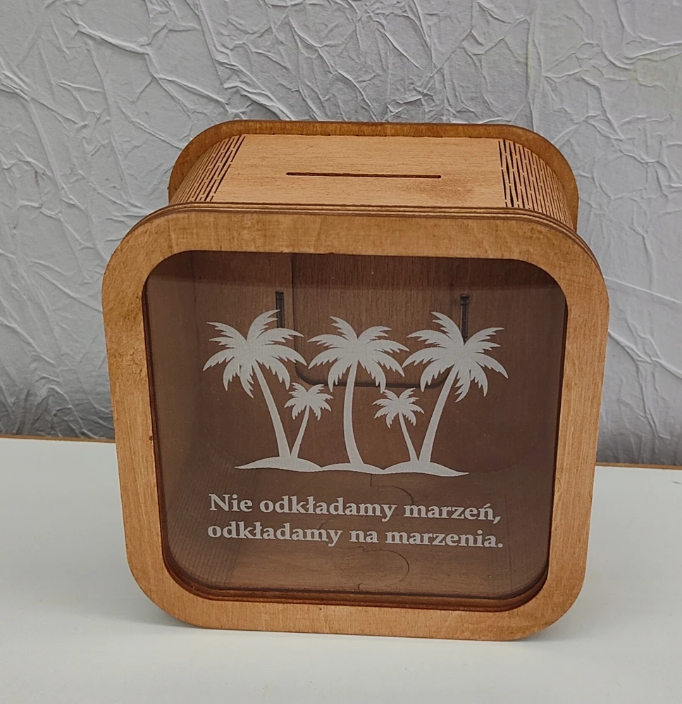 Bez Marki Skarbonka kelionės zbieram na wakacje palmy 15x15cm prezent przezroczysta