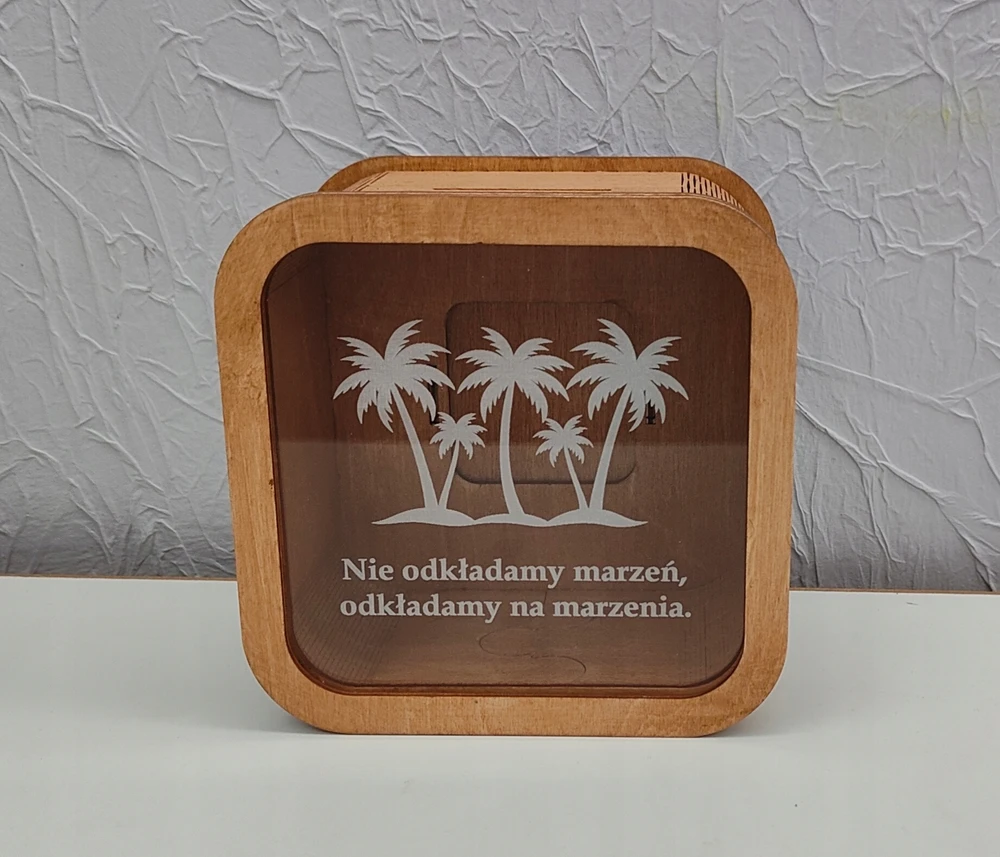 Bez Marki Skarbonka kelionės zbieram na wakacje palmy 15x15cm prezent przezroczysta