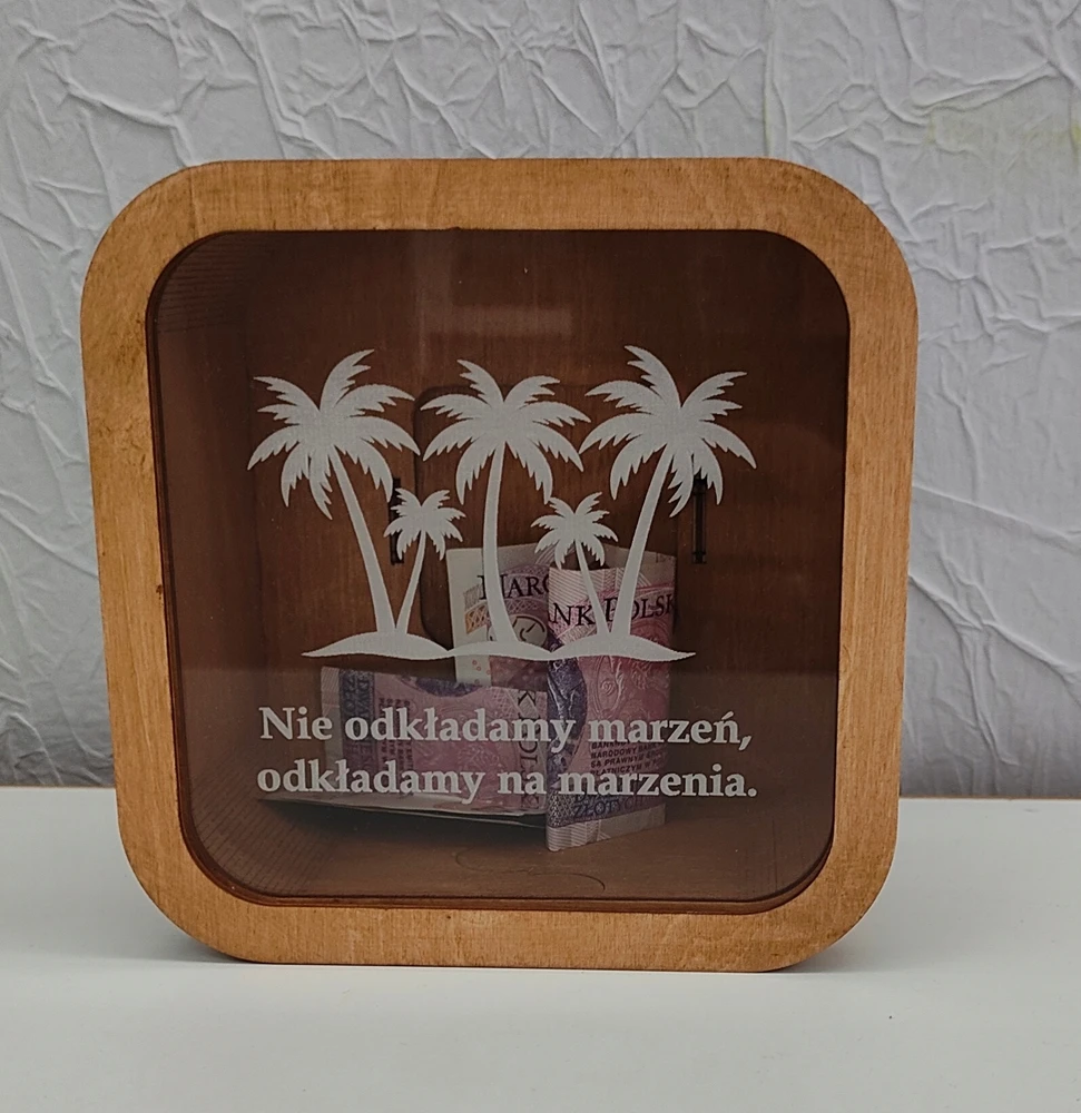 Bez Marki Skarbonka kelionės zbieram na wakacje palmy 15x15cm prezent przezroczysta
