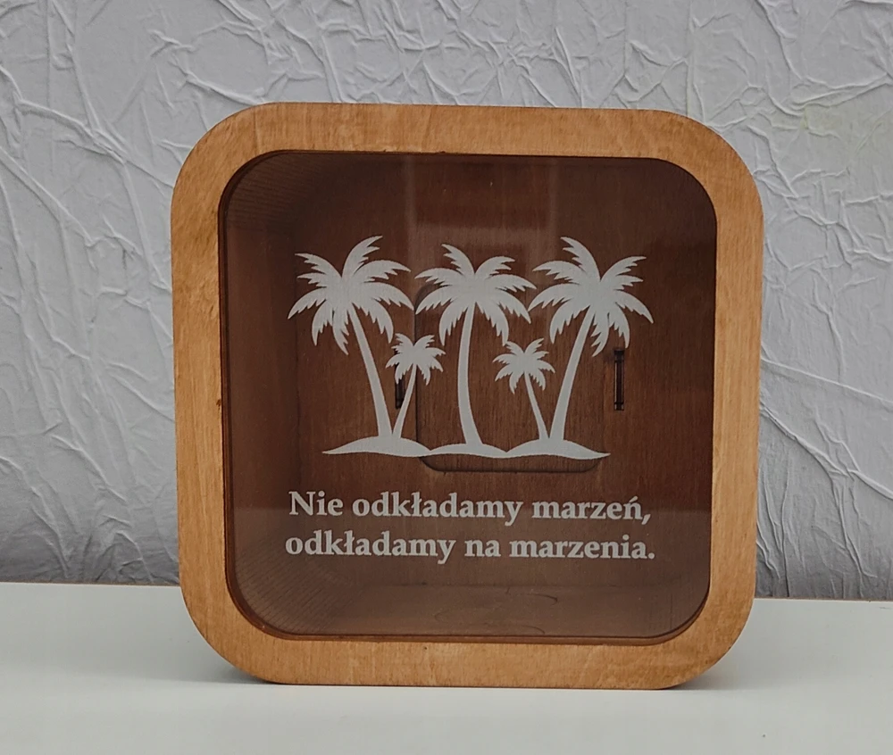 Bez Marki Skarbonka kelionės zbieram na wakacje palmy 15x15cm prezent przezroczysta