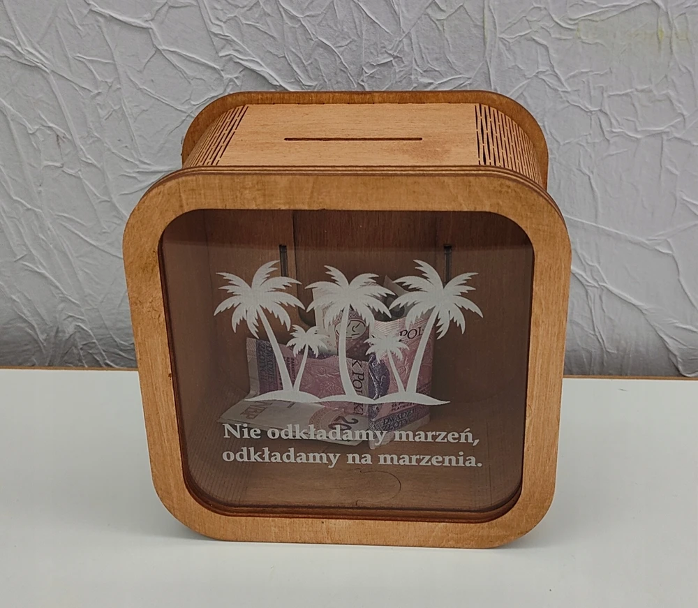 Bez Marki Skarbonka kelionės zbieram na wakacje palmy 15x15cm prezent przezroczysta