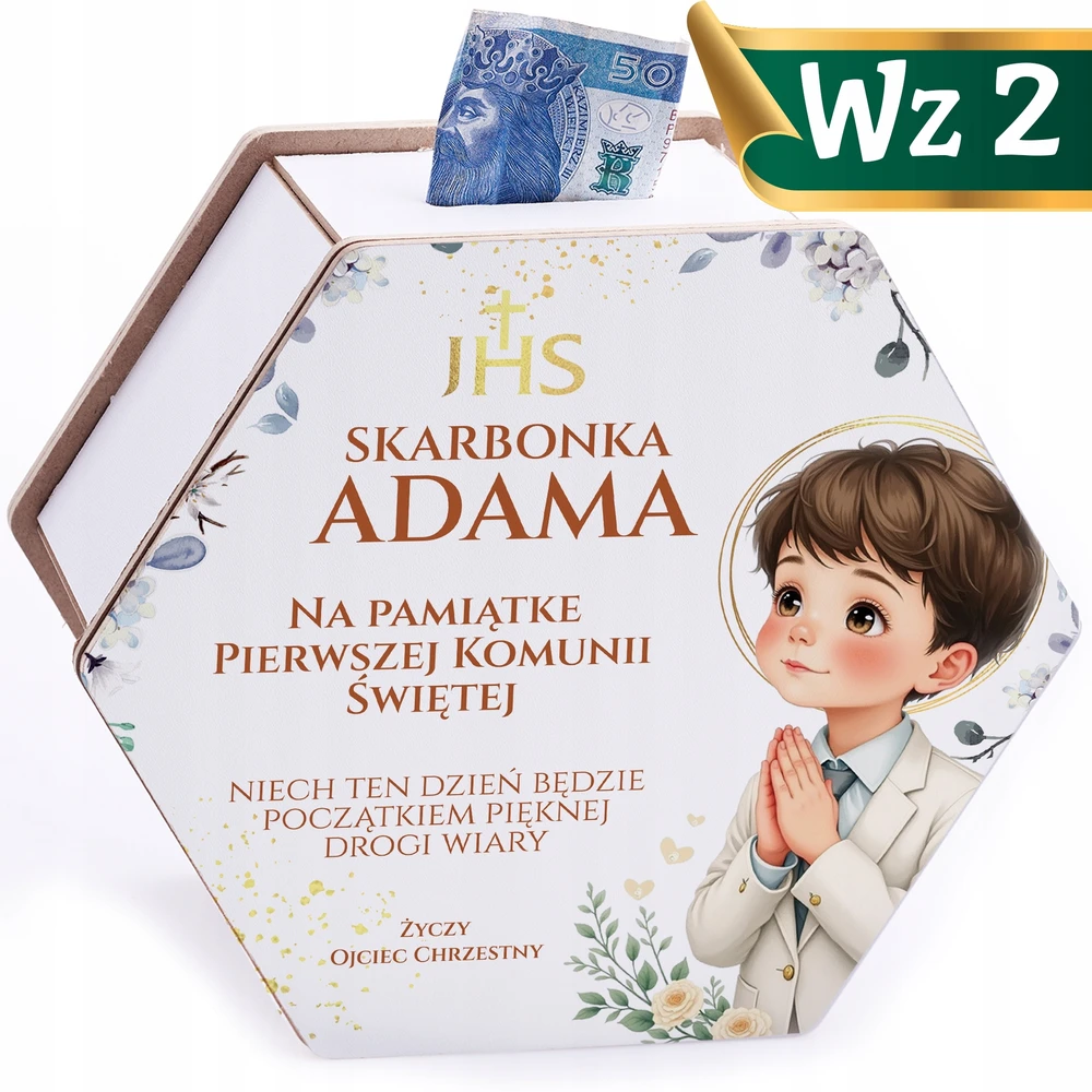 Bez Marki SKARBONKA KOMUNIJNA MARZEŃ PREZENT KOMUNIA ŚWIĘTA PERSONALIZACJA IMIĘ