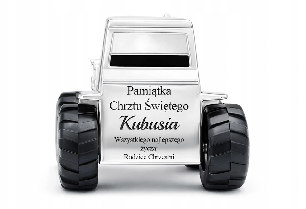 Bez Marki Skarbonka Koparka Posrebrzana su Grawerem Prezent dla Dziecka na Roczek