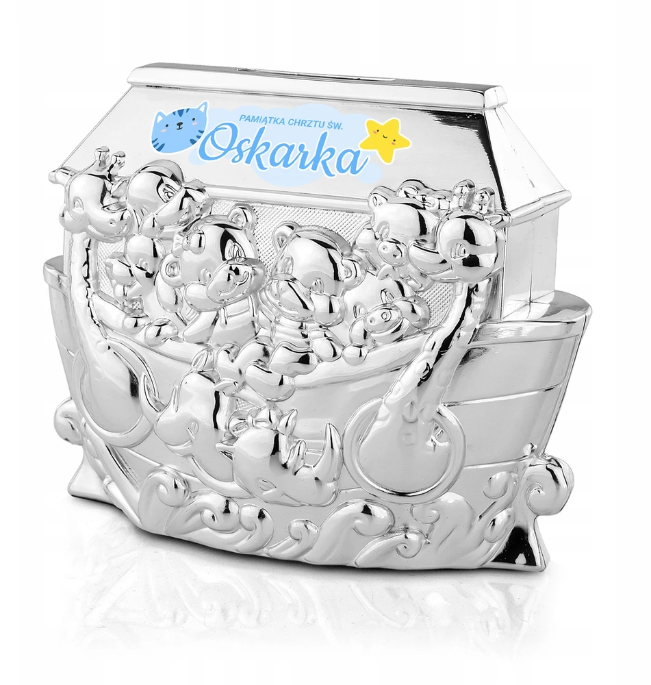Bez Marki Skarbonka na Chrzest dla Dziecka su Imieniem Prezent Pamiątka Chrztu Grawer