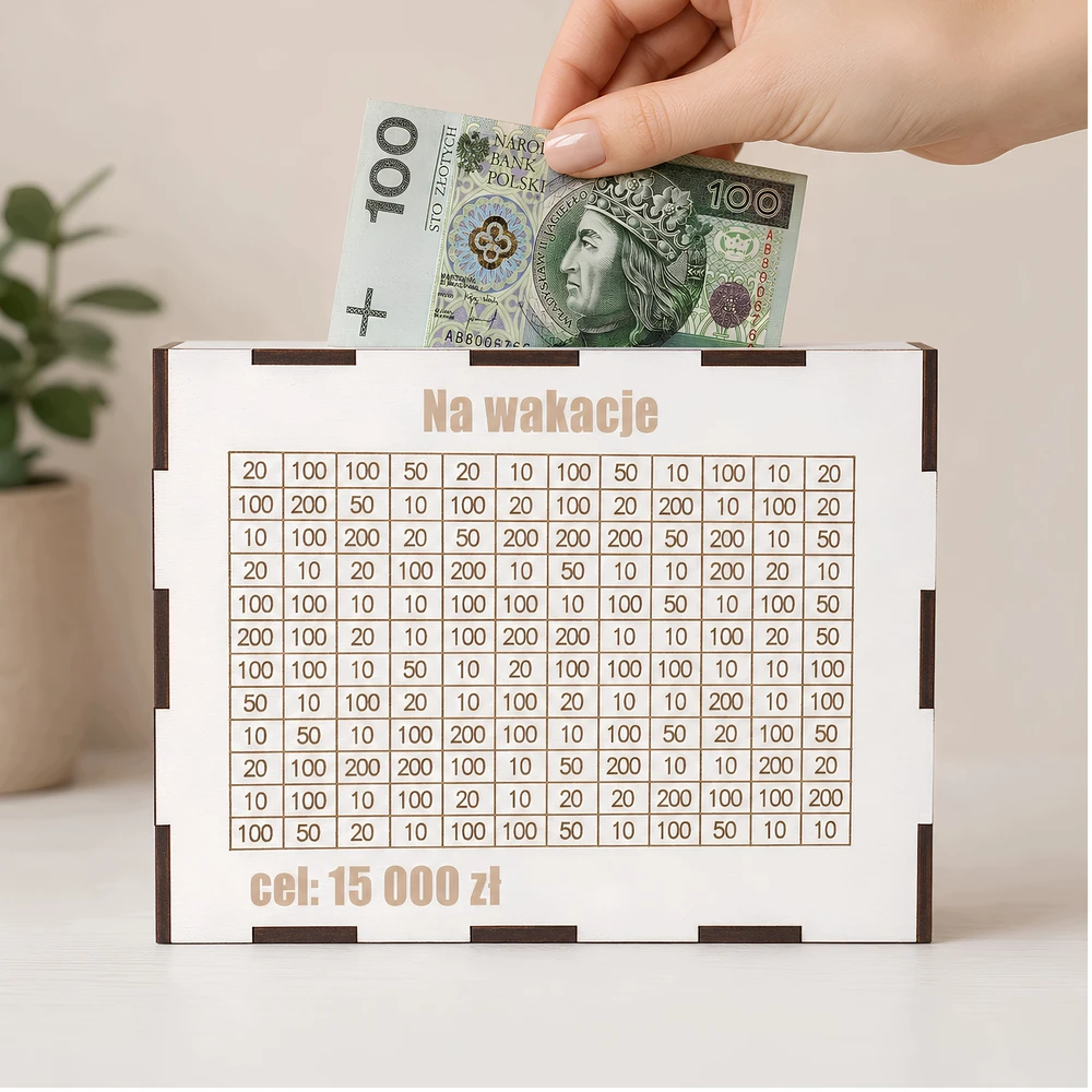 Bez Marki Skarbonka su Wykreślanką 15000 Drewniana Cel su Celem na Wakacje Balta Grawer