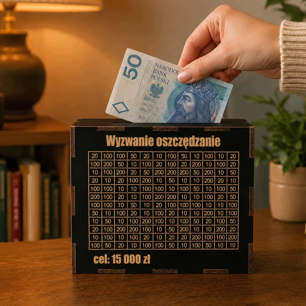 Bez Marki Skarbonka Wykreślana dla Dziecka Wykreślanka Drewniana Wyzwanie Cel 15000