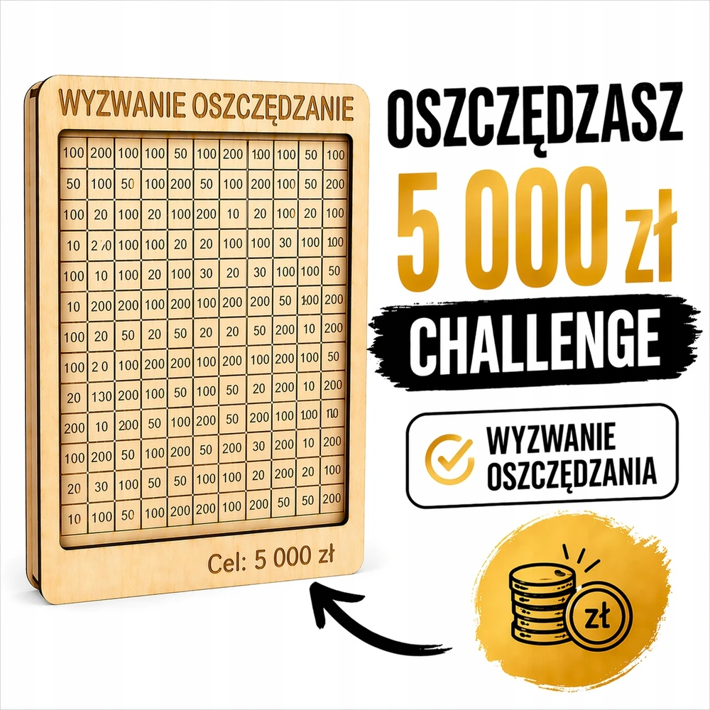 Bez Marki Skarbonka Wyzwanie Oszczędzania 5000zł Pudełko Prezent 20x15 Drewniana Box