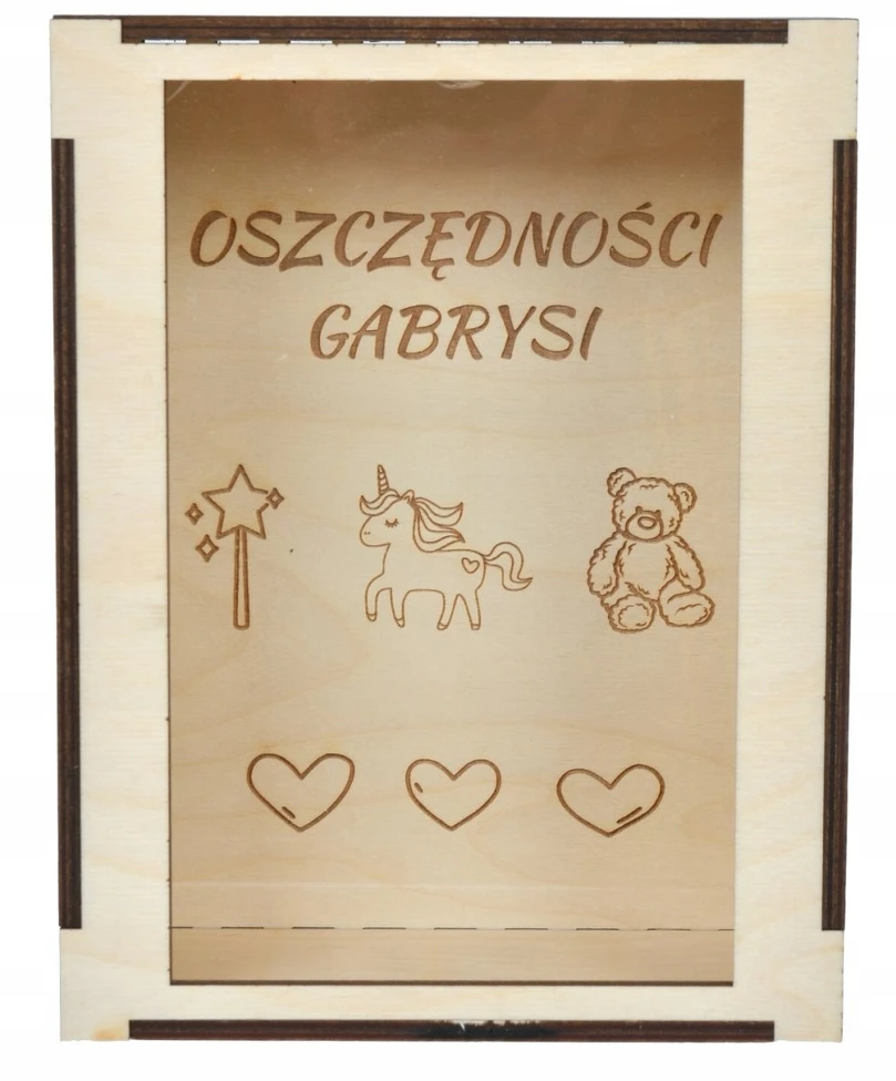 Bez Marki SKARONKA Z IMIENIEM SKARBONKA DREWNIANA GRAWER