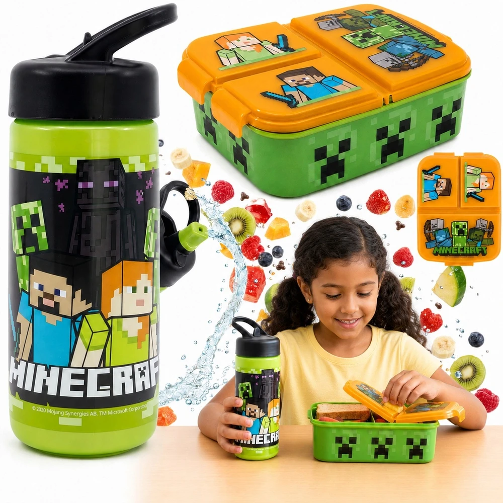 Bez Marki ŚNIADANIÓWKA BIDON MINECRAFT DO SZKOŁY LUNCHBOX Buteliukas PUDEŁKO ŚNIADANIOWE