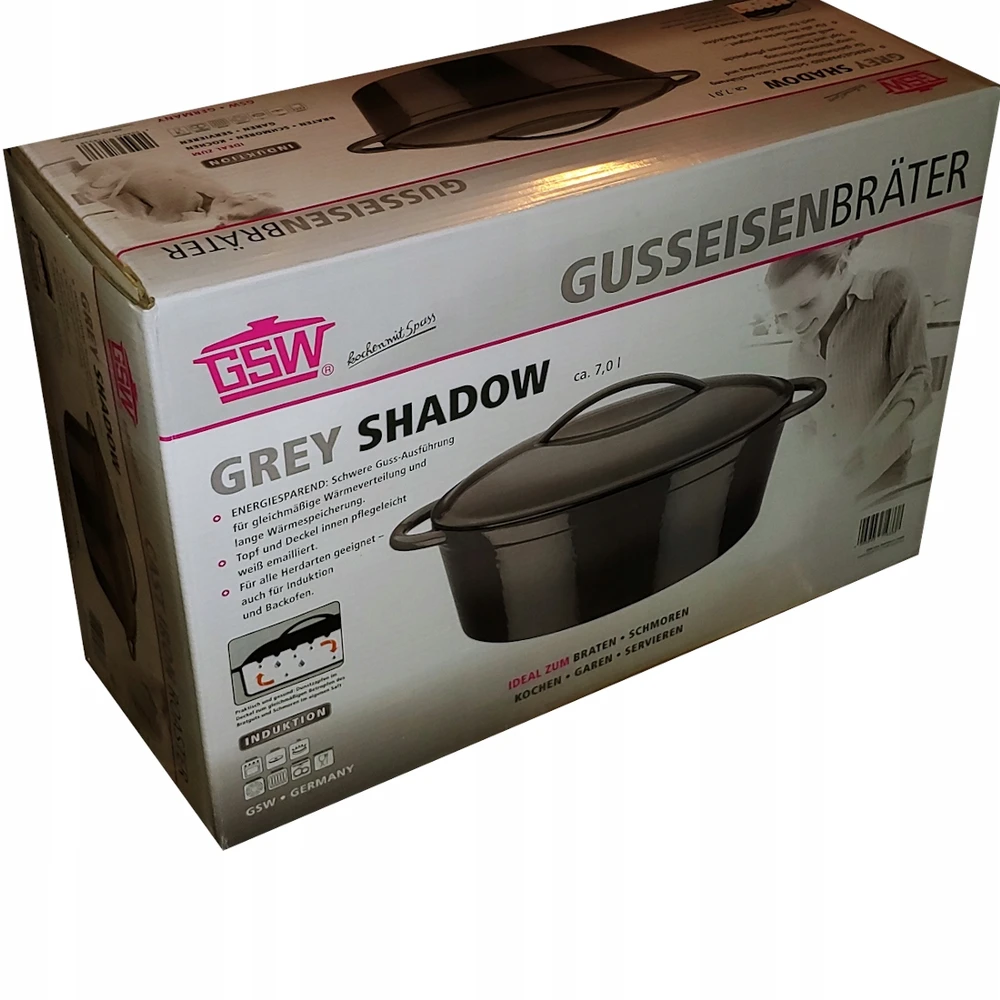 Bez Marki Solid cast iron casserole dish - GSW - GRAY SHADOW - 33 x 25 cm - Oval - Induction - Gray