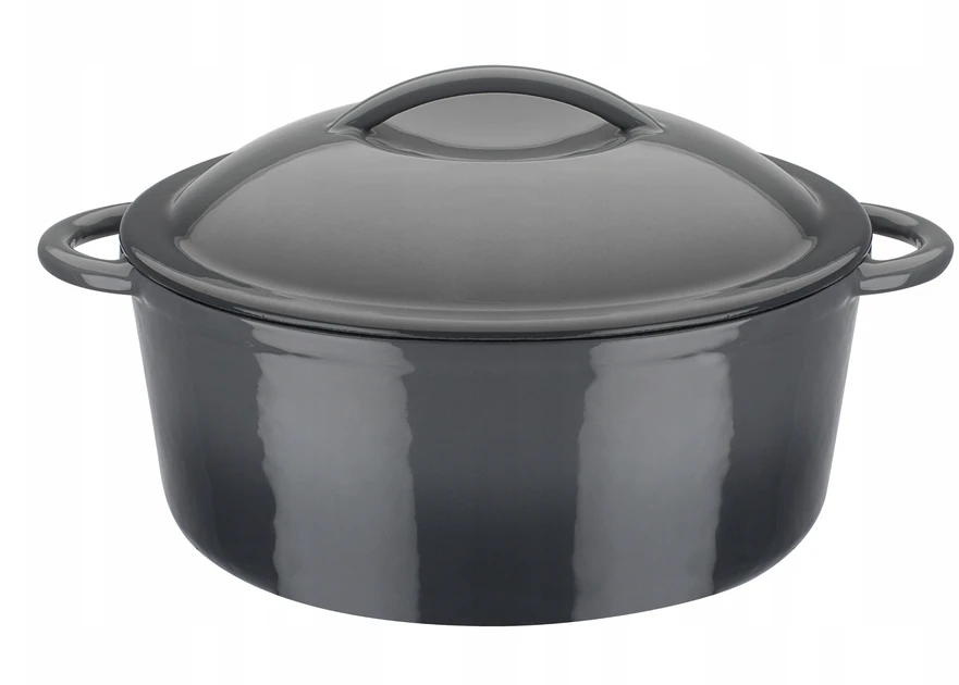 Bez Marki Solid cast iron casserole dish - GSW - GRAY SHADOW - 33 x 25 cm - Oval - Induction - Gray