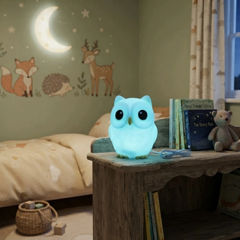 Bez Marki SOWA Lampka nocna LED vaikams – silikonowa minkšta RGB, wiele kolorów USB