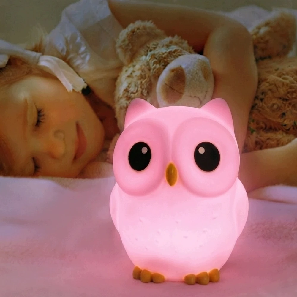 Bez Marki SOWA Lampka nocna LED vaikams – silikonowa minkšta RGB, wiele kolorów USB