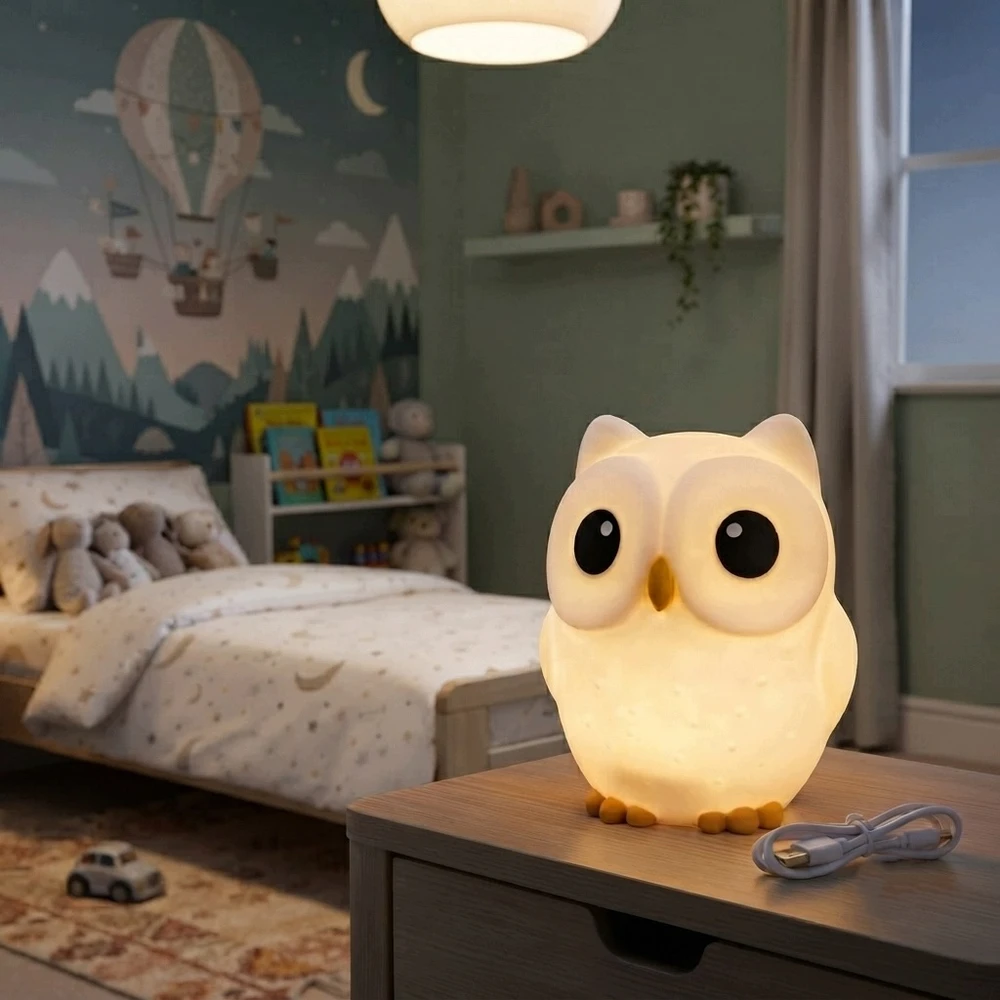 Bez Marki SOWA Lampka nocna LED vaikams – silikonowa minkšta RGB, wiele kolorów USB