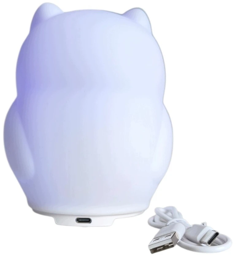 Bez Marki SOWA Lampka nocna LED vaikams – silikonowa minkšta RGB, wiele kolorów USB