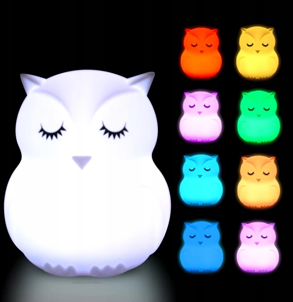 Bez Marki SOWA Naktinė lempa DLA DZIECI KOLOROWA SILIKONOWA MIĘKKA LED RGB +USB +Pultas