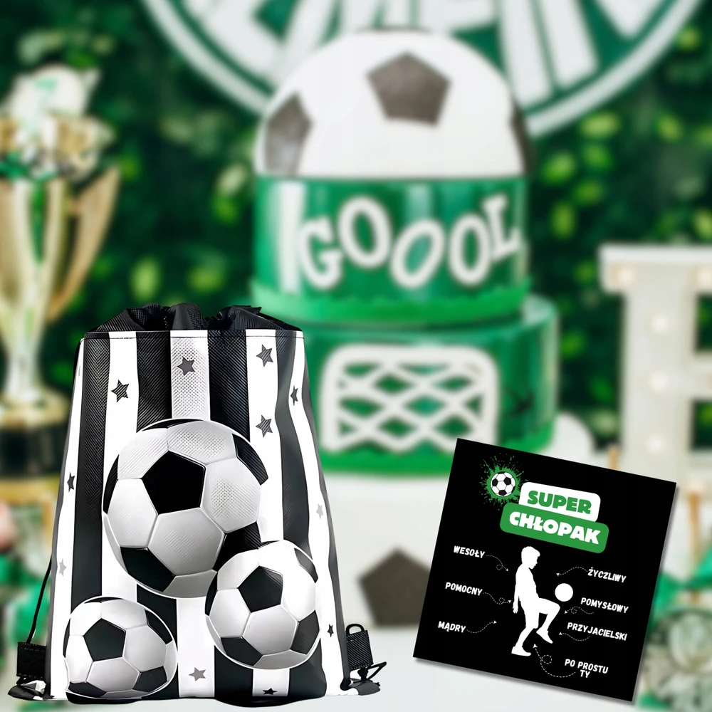 Bez Marki Sportinis maišelis su futbolo motyvais ir atviruku "super berniukas"