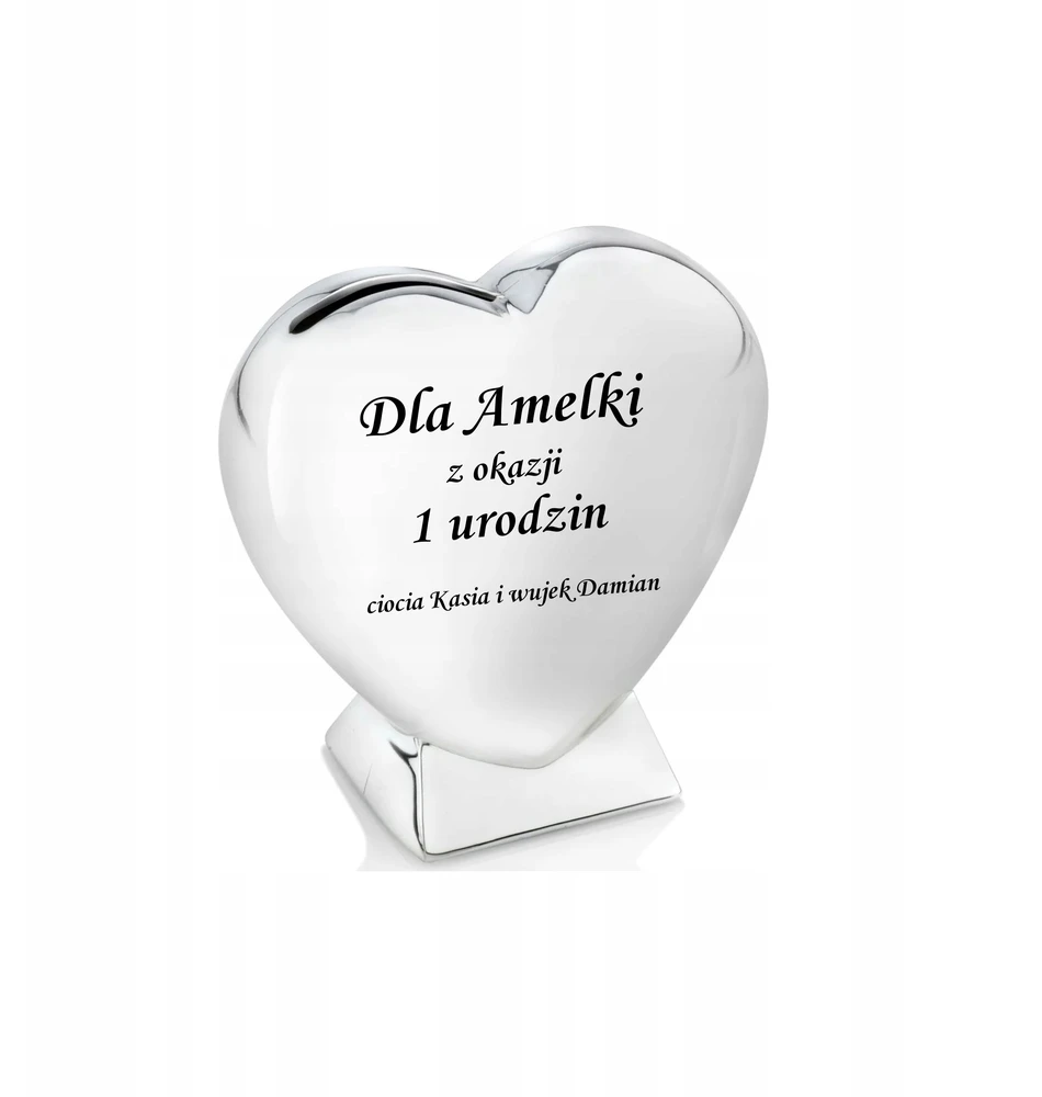 Bez Marki Srebrna Skarbonka Serce Prezent NA ROCZEK GRAWER NEMOKAMAI