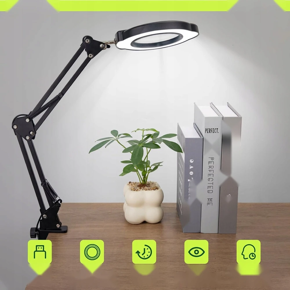 Bez Marki STALINIS MAGNIFY 10X LED STALINĖS LEMPAS 2IN1 RANKELĖ Juodas STIKLAS