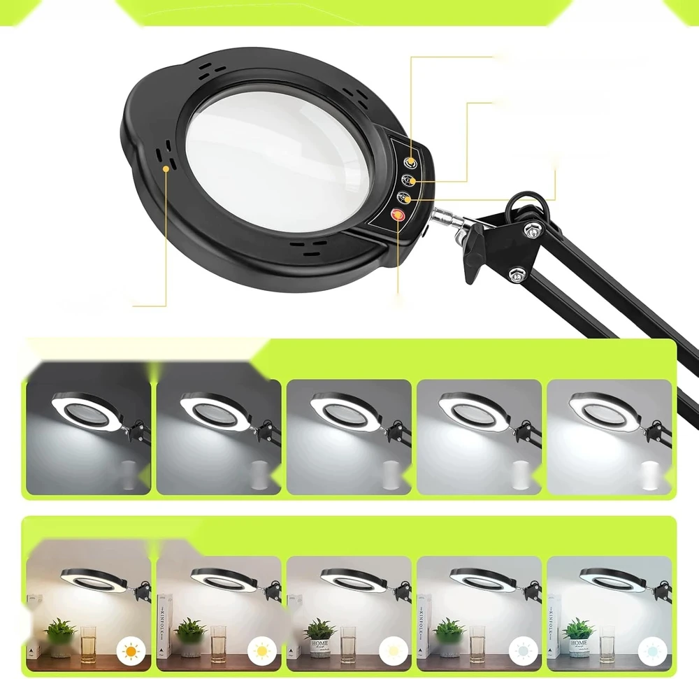 Bez Marki STALINIS MAGNIFY 10X LED STALINĖS LEMPAS 2IN1 RANKELĖ Juodas STIKLAS