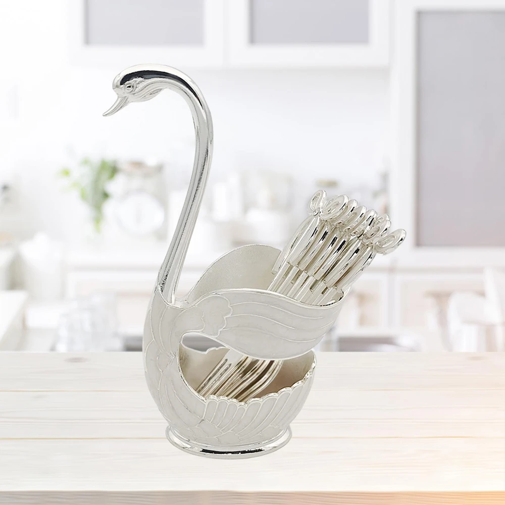 Bez Marki Stalo įrankių rinkinys Laikymas Sidabriniai Caddy Desertinės šakutės Rack Swan Sidabrinis