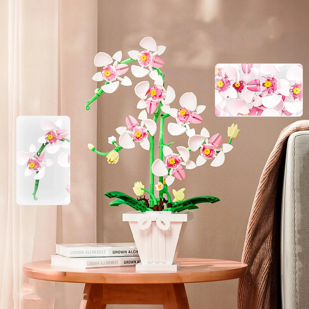 Bez Marki STATYBINIAI BLOKAI 718el 3D GĖLĖS DĖLĖS ORCHIDĖS ORCHIDĖS dovana