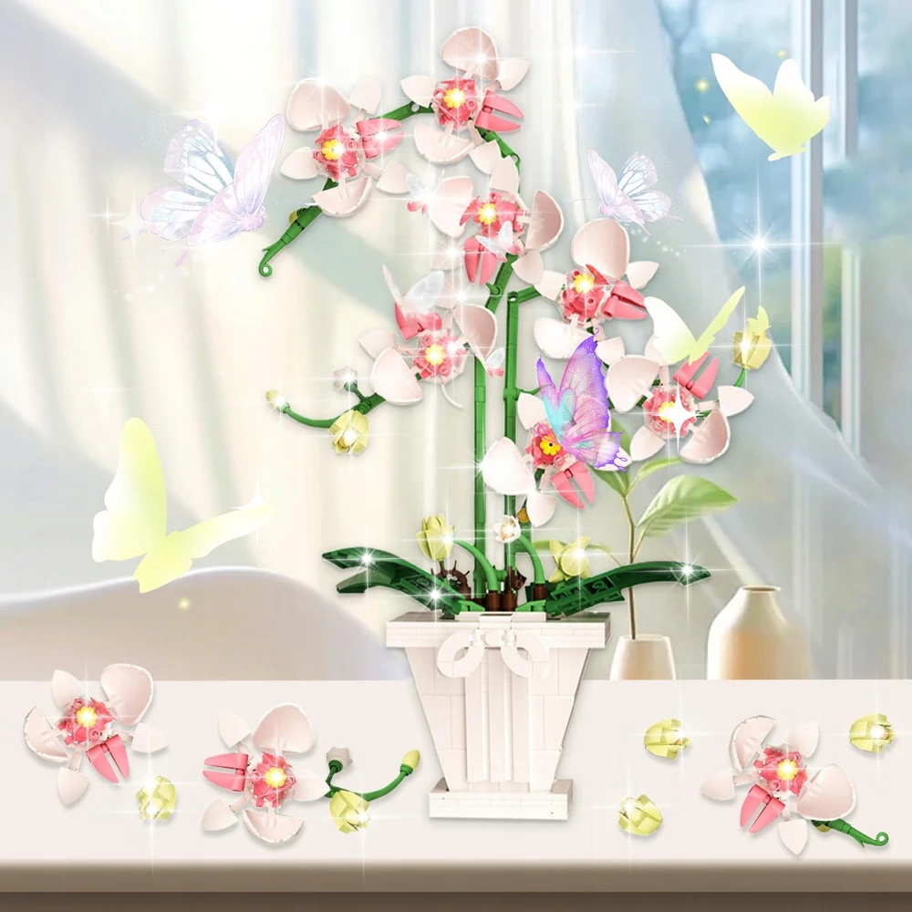 Bez Marki STATYBINIAI BLOKAI 718el 3D GĖLĖS DĖLĖS ORCHIDĖS ORCHIDĖS dovana