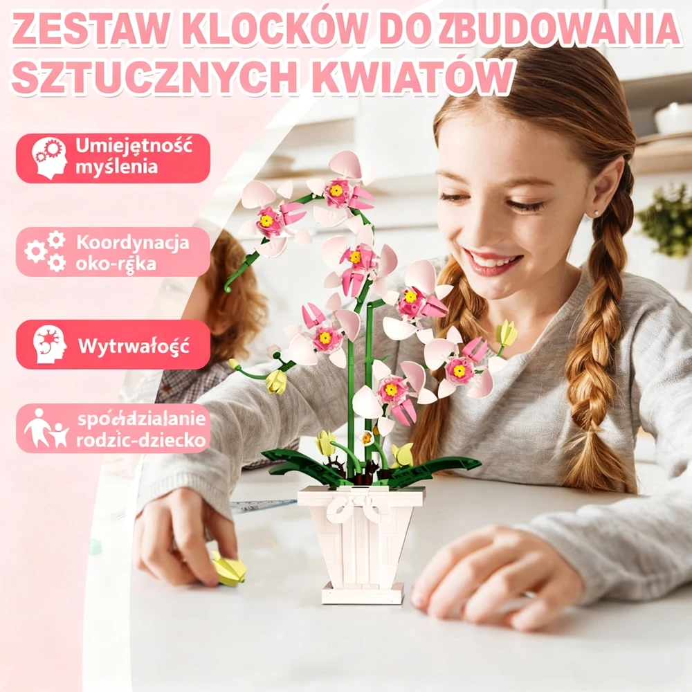 Bez Marki STATYBINIAI BLOKAI 718el 3D GĖLĖS DĖLĖS ORCHIDĖS ORCHIDĖS dovana