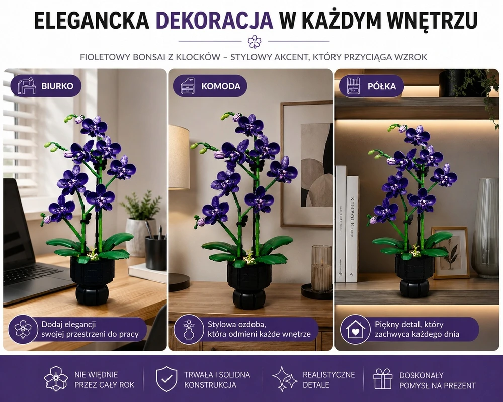 Bez Marki Statybiniai blokai Purpurinė orchidėja Orchidėja 692 elementai Gėlės dekoravimo dovana