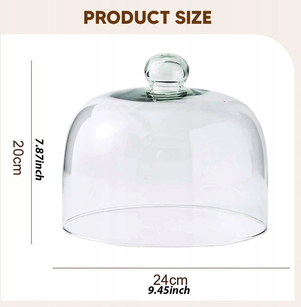 Bez Marki Stiklinio kupolo torto dangtelis Cloche ekranas, daugkartinio naudojimo skaidrus apsauginis 20 cm x 24 cm