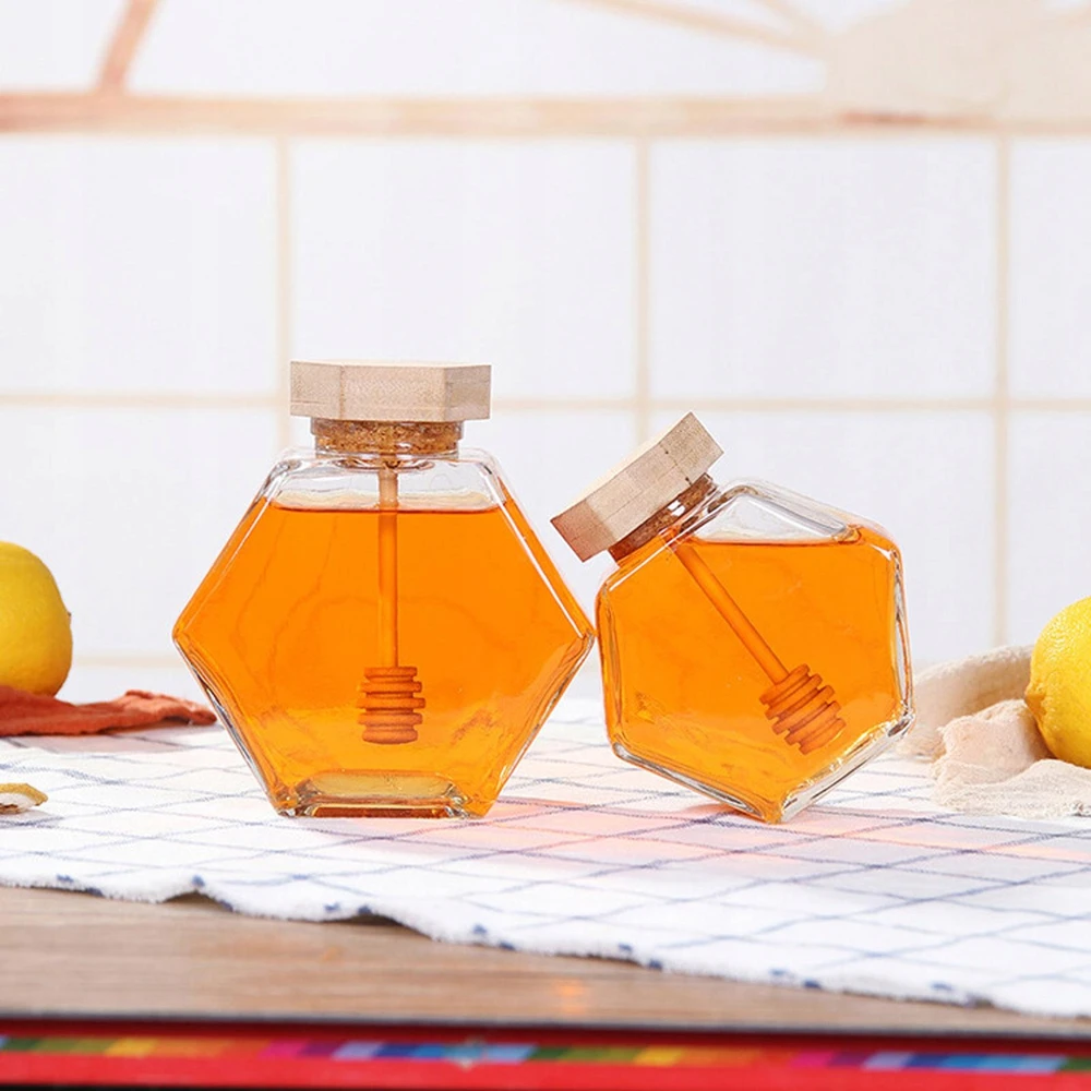 Bez Marki Stiklinio uogienės indelio priedų laikymo talpa su mediniu maišytuvu 380ml