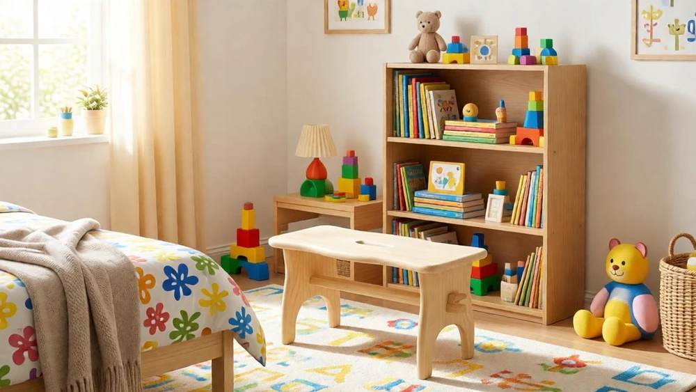 Bez Marki Stołek drewniany motyw grawer dziecięcy 40x20x20 cm, krzesełko dla dziecka