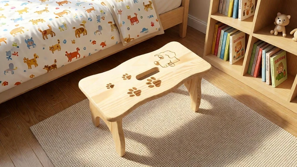 Bez Marki Stołek drewniany motyw grawer dziecięcy 40x20x20 cm, krzesełko dla dziecka