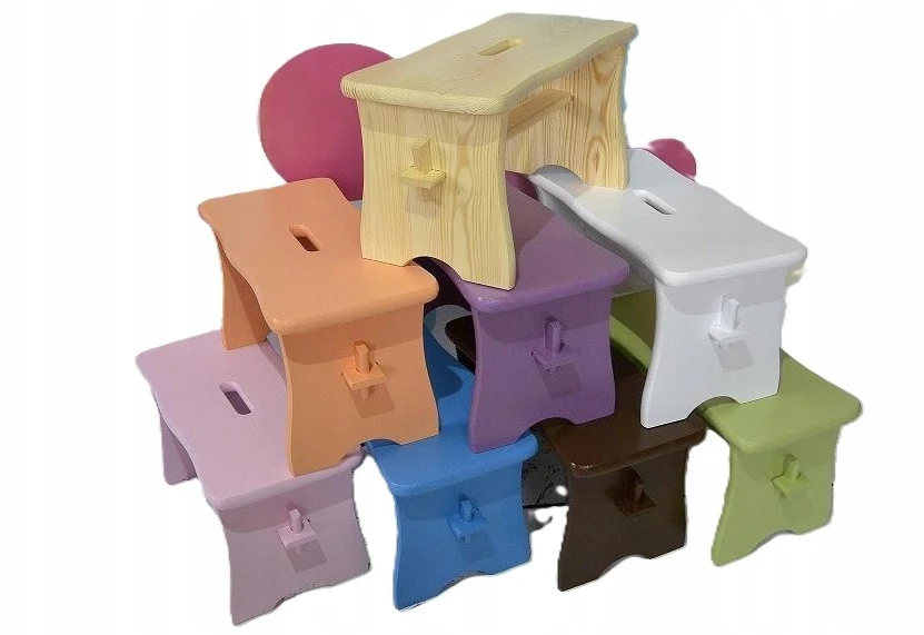Bez Marki STOOL fuksijos spalvos RYCZKA WOODEN STOOL virtuvinė taburetė su platforma FSC
