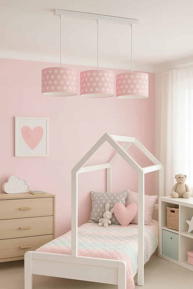 Bez Marki STYLOWA LAMPA WISZĄCA DZIECIĘCA 60 CM RÓŻOWA W GWIAZDKI DEKORACYJNA NOWA