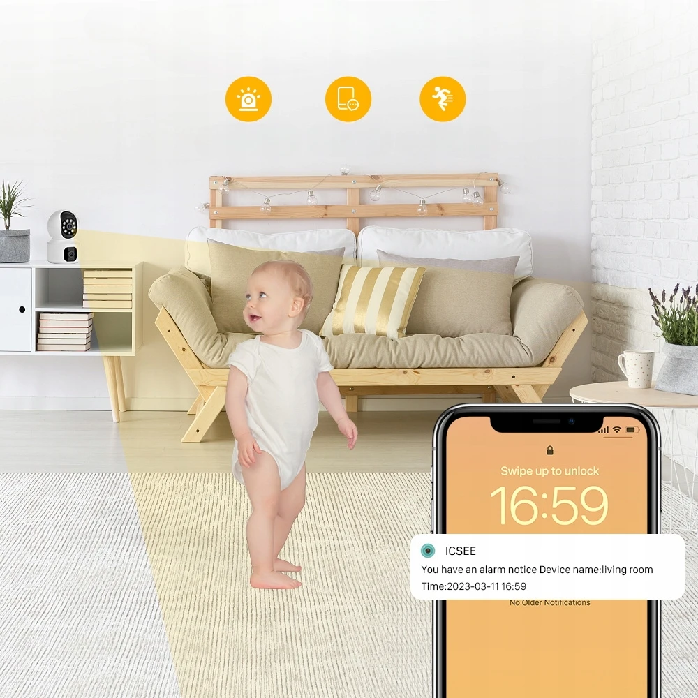 Bez Marki SUKIAMA WIFI IP KAMEROS VIDAUS ELEKTRONINĖ NANNY DU 3MPx lęšiai