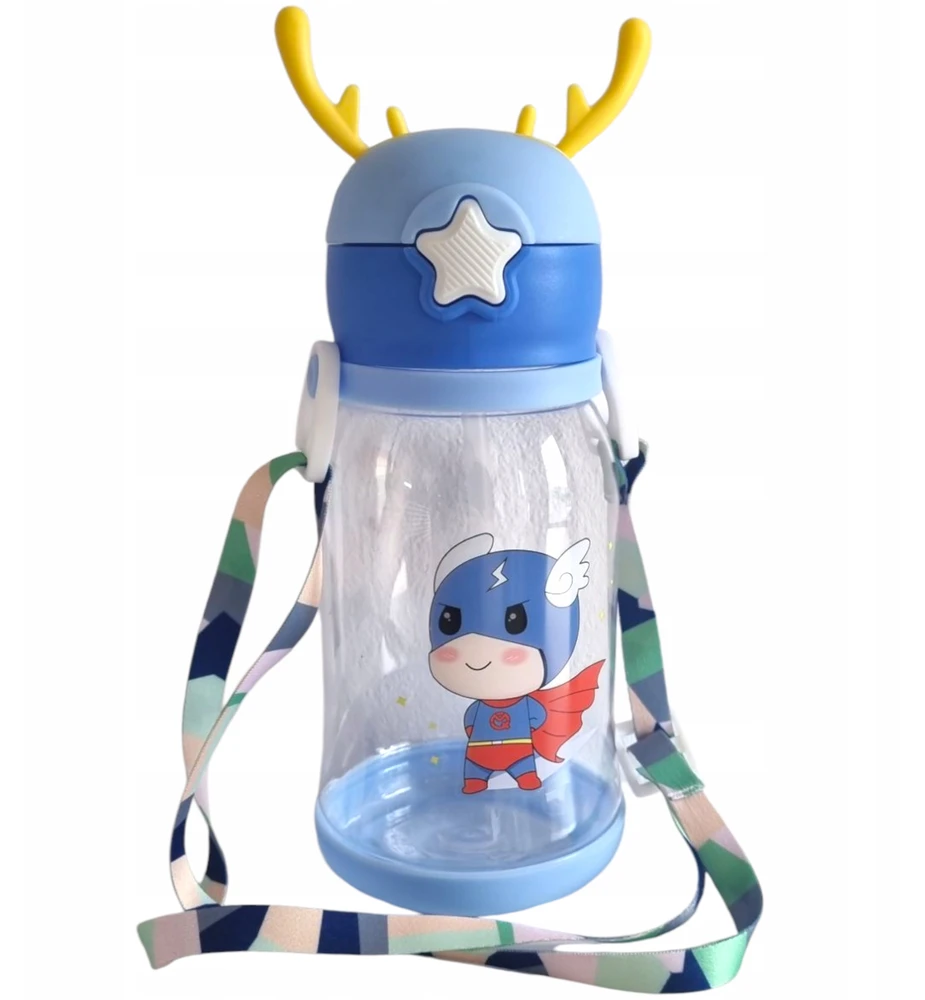Gertuvė Bez Marki Oem Vanduo bottle with straw and leash for kids 500 - 600 ml mėlynas