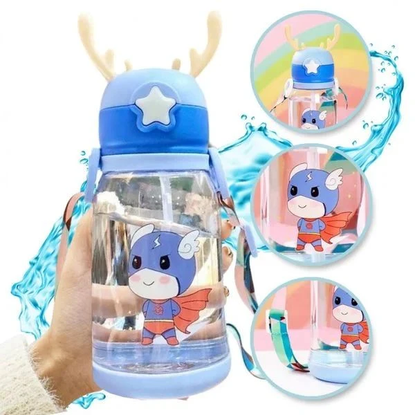 Gertuvė Bez Marki Oem Vanduo bottle with straw and leash for kids 500 - 600 ml mėlynas
