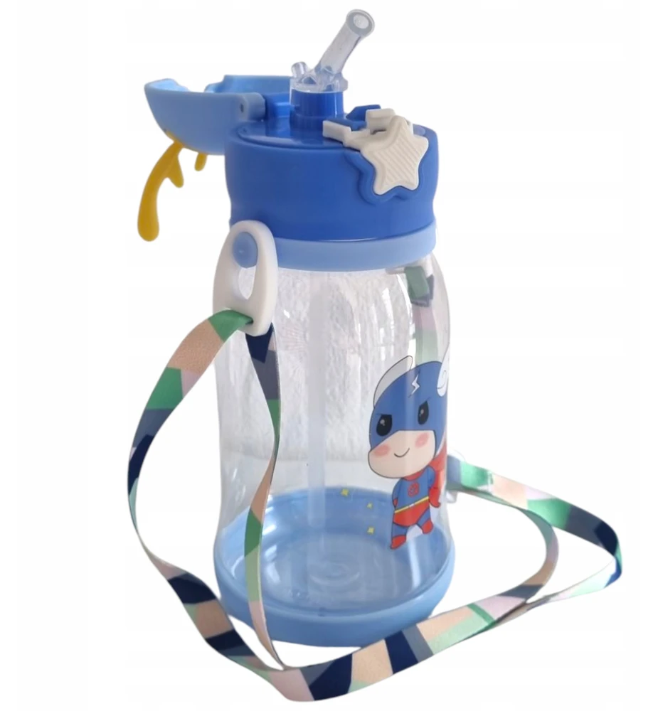 Gertuvė Bez Marki Oem Vanduo bottle with straw and leash for kids 500 - 600 ml mėlynas