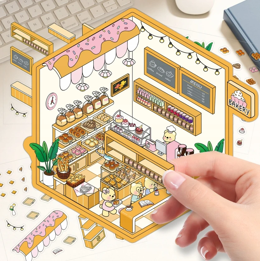Bez Marki „Sweet Bakery“ „pasidaryk pats“ rinkinys – 3D maketas + 3 lipdukų lapai