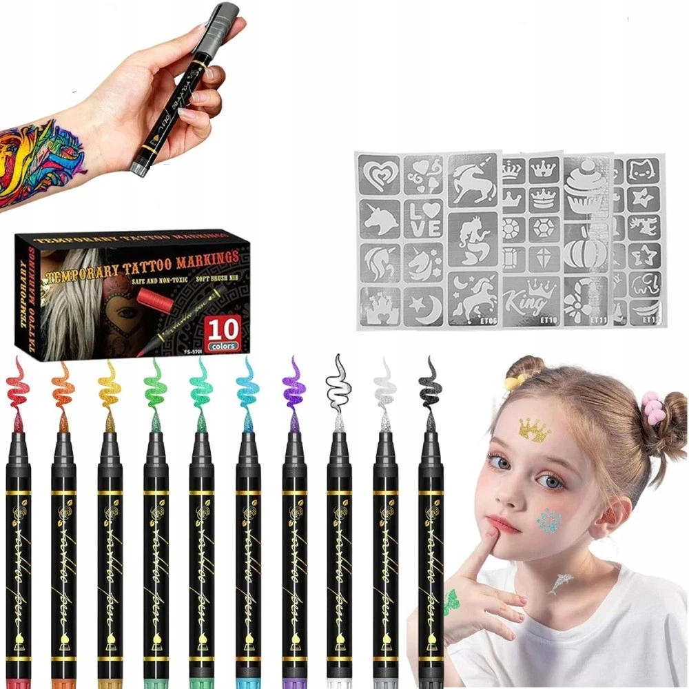 Bez Marki TATUiruočių rinkinys SU 10 RAŠIKLIŲ IR ŠABLONŲ TATUiruotės VAIKAMS