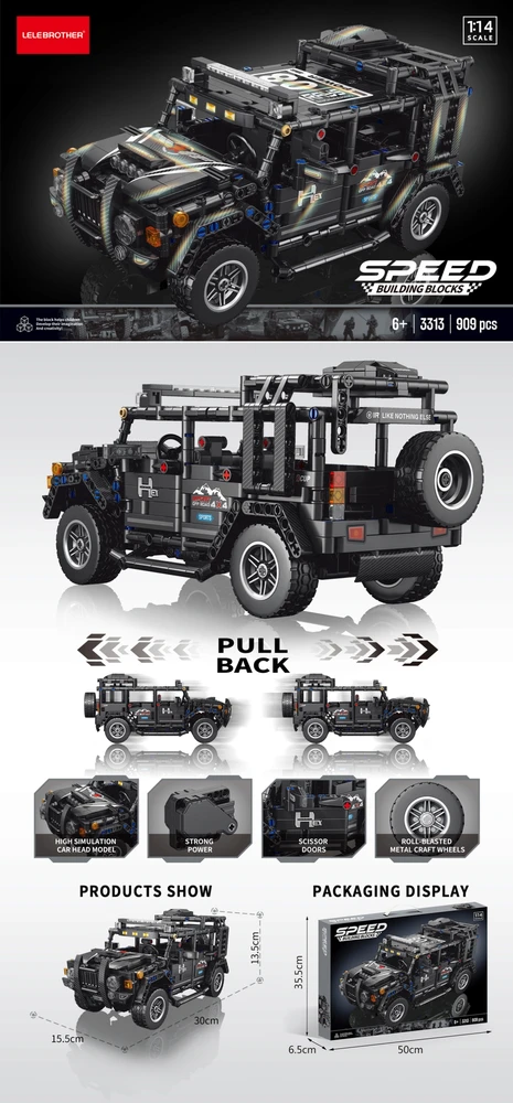 Bez Marki Technic SUV 4x4 Off Road blokai 909 el. „LeleBrother Hummer“ atgalinis diskas