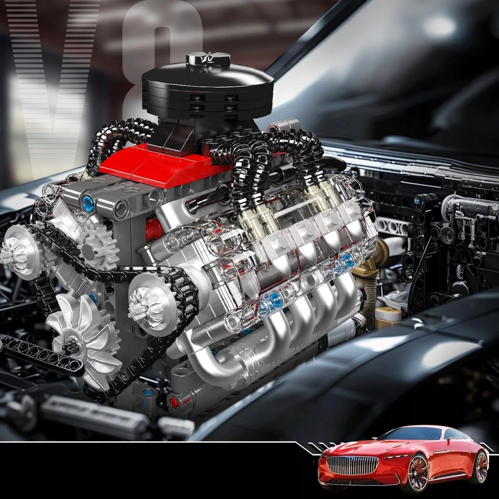 Bez Marki TECHNIK V8 Rinkinys DO MONTAŻU SILNIKA Z KLOCKÓW, Kaladėlės ZACISKOWE, SILNIK V8